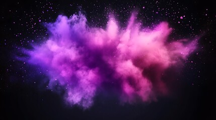 Wall Mural - Vibrant pink and purple powder explosion on black background with sparkles.