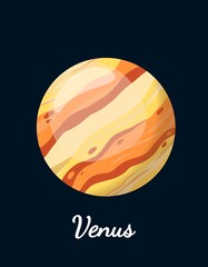 cartoon solar system planet in flat style. venus planet on dark space with stars vector illustration