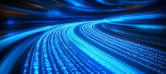 Poster - Abstract Technology Background With Blue Stream Of Binary Code Data Flowing In Cyberspace