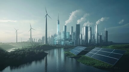 Poster - Concept of futuristic clean factories using renewable energy