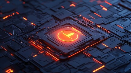 Poster - Cybersecurity concept with a glowing lock and firewall graphics