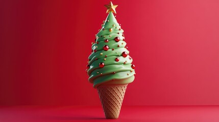 Wall Mural - Detailed 3D render of a green ice cream cone