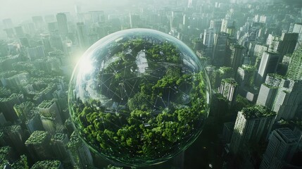 Poster - Digital globe showcasing interconnected eco-friendly tech solutions