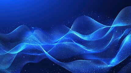 Fototapete - Abstract Blue Wave Digital Art: A Serene Digital Landscape