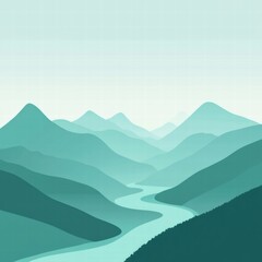 Leinwandbilder - Winding river flows through serene mountain range with space for text and minimalist design. Generative AI