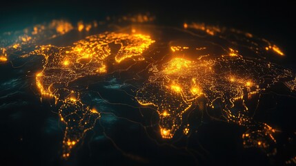 Poster - Global tech innovation illustrated with glowing interconnected continents