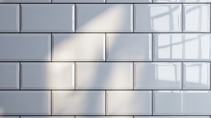 Poster - Glossy white subway tile wall with high-contrast grout for modern kitchens