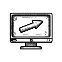 Poster - Hand-drawn sketch of computer monitor displaying upward arrow, symbolizing growth or progress.