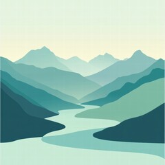 Aufkleber - Majestic mountain range with a winding river creating a peaceful landscape. Generative AI