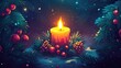 © Ayan - Holiday greeting card with a glowing candle surrounded by festive decorations