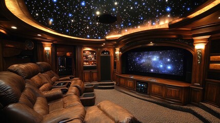 Poster - Home theater with a ceiling that simulates a night sky complete with twinkling stars