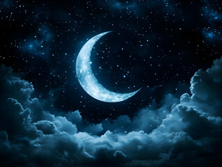 Wall Mural - crescent moon night sky illustration