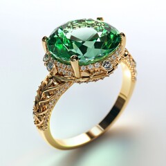 Wall Mural - Elegant gold ring with large green gemstone and intricate design