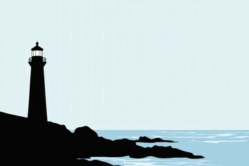 Fototapete - Silhouette of a lighthouse on a rocky coast with minimalist design for text placement. Generative AI