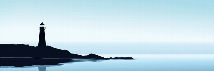 Aufkleber - Beautiful lighthouse silhouette on a rocky coast with serene ocean backdrop for minimalist template design. Generative AI