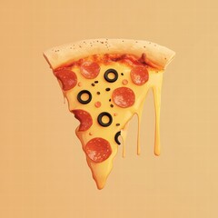 Poster - Stylized pizza slice with colorful toppings and cheese drips on minimalist background. Generative AI