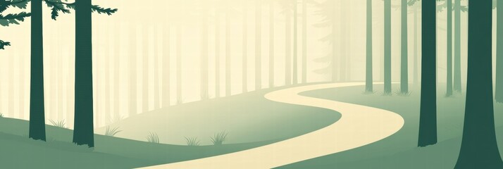 Leinwandbilder - Winding path through a serene minimalist forest landscape invites exploration and reflection. Generative AI