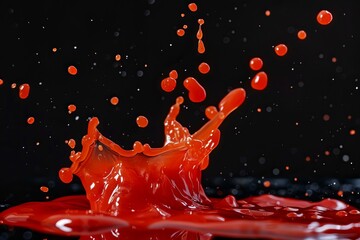 Poster - Bright red liquid splashing and making a crown shape against a black background