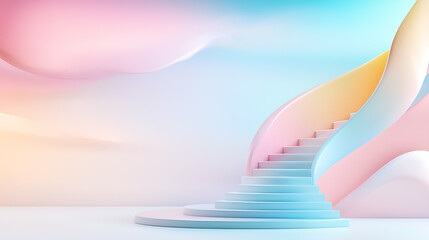 Poster - Dreamy colorful staircase in abstract space digital art soft environment aesthetic viewpoint