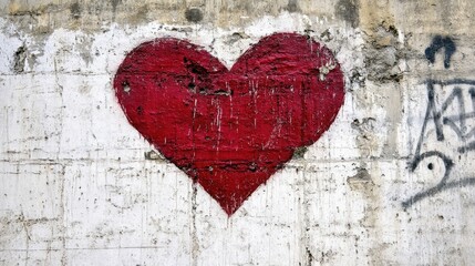 Wall Mural - a bold red heart on an untouched white surface, symbolizing love and affection with minimalist style