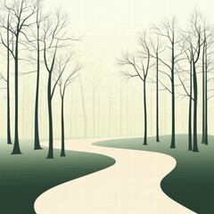 Leinwandbilder - Winding minimalist path through a serene forest landscape inviting exploration and tranquility. Generative AI