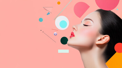 Poster - creative beauty illustration featuring a woman's profile with abstract shapes and a vibrant backgrou