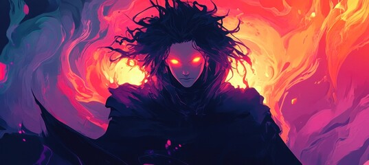  Powerful sorcerer casting a spell with glowing eyes and dark magic