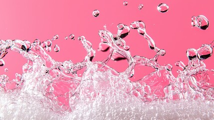 Poster - Water Splash on Pink Background with Bubbles and Foam Effects