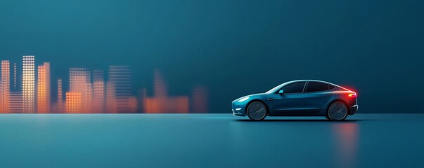 Wall Mural - A sleek, modern car is showcased against a futuristic city skyline with vibrant lighting, emphasizing innovation and automotive design.