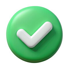 Wall Mural - check mark button 3d icon in cartoon plastic style minimal isolated on transparent white background,