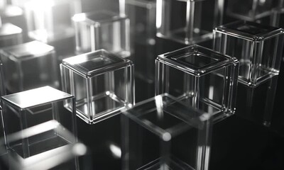 Poster - Abstract Glass Cubes: A Modern Digital Art Composition