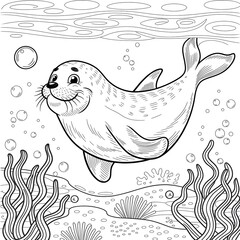 Wall Mural - seal coloring page drawing