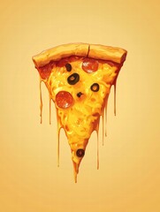 Poster - Delicious pizza slice with stylized toppings and cheese drips perfect for a minimalist design. Generative AI