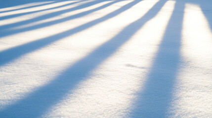 Wall Mural - Dark shadows elongating across pristine snowfield, contrasting sharply with luminous white landscape beneath winter sunlight