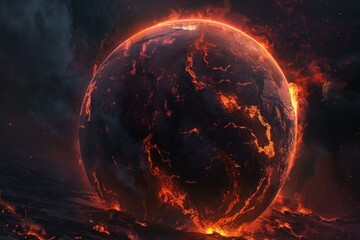Wall Mural - Planet engulfed in flames and magma, depicting a dramatic cosmic apocalypse