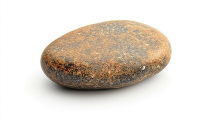 Canvas Print - Smooth brown pebble with natural texture isolated on clean white background ideal for design and nature-related projects.