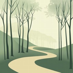 Leinwandbilder - Winding minimalist forest path inviting exploration and tranquility in a serene landscape. Generative AI