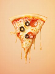 Poster - Delicious pizza slice with cheese drips and bold toppings against a minimalist background. Generative AI