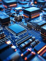 Aufkleber - High Tech Circuit Board with Microchips and Glowing Connections Technology : Generative AI