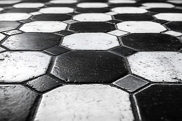 Black and white octagonal tile floor pattern