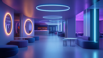 Poster - stylish modern lounge featuring vibrant neon lighting and sleek design elements in a trendy urban se