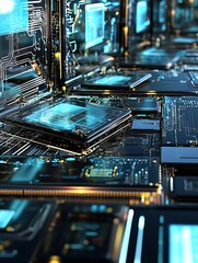 Aufkleber - Futuristic Network of Circuit Boards and Microchips Representing Advanced Technology and Digital Innovation : Generative AI