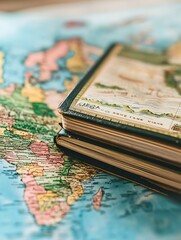 Poster - Vintage Map and Books on World Exploration and Travel History : Generative AI