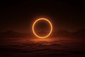 Poster - A digital minimalist illustration of a sunrise with two curved lines and a circle