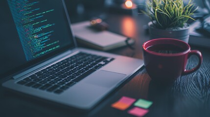 night coding session: laptop, coffee, and focus