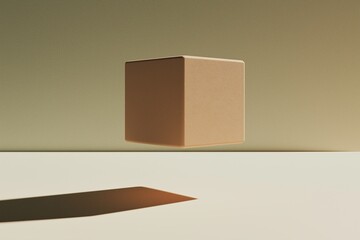 Aufkleber - A floating cube casting a faint shadow on a pale surface