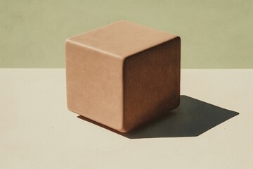 Poster - A floating cube casting a faint shadow on a pale surface