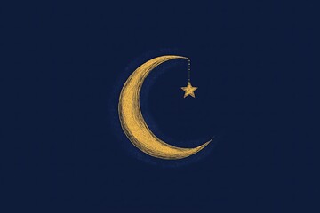 Poster - A minimalist depiction of a crescent moon and a single star in a navy-blue sky.