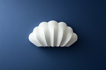 Poster - A uniquely shaped white lighting fixture with a shell-like design is mounted on a deep blue background, offering a modern and minimalist touch to any space.