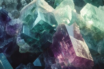 Poster - An array of multi-hued crystalline structures showcases stunning vibrant colors and intricate details, reminiscent of a dazzling, gem-like abstract landscape.